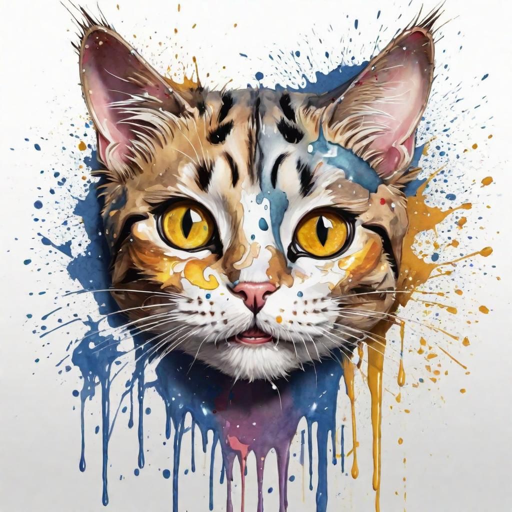 Ink Splatter Paint Cat Portrait  by @Creative Digital Artist