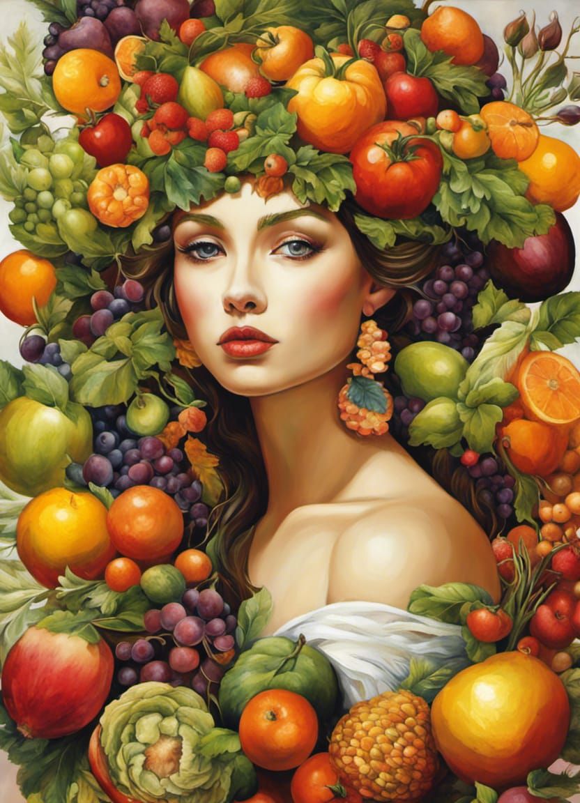 Portrait of a girl with fruit
