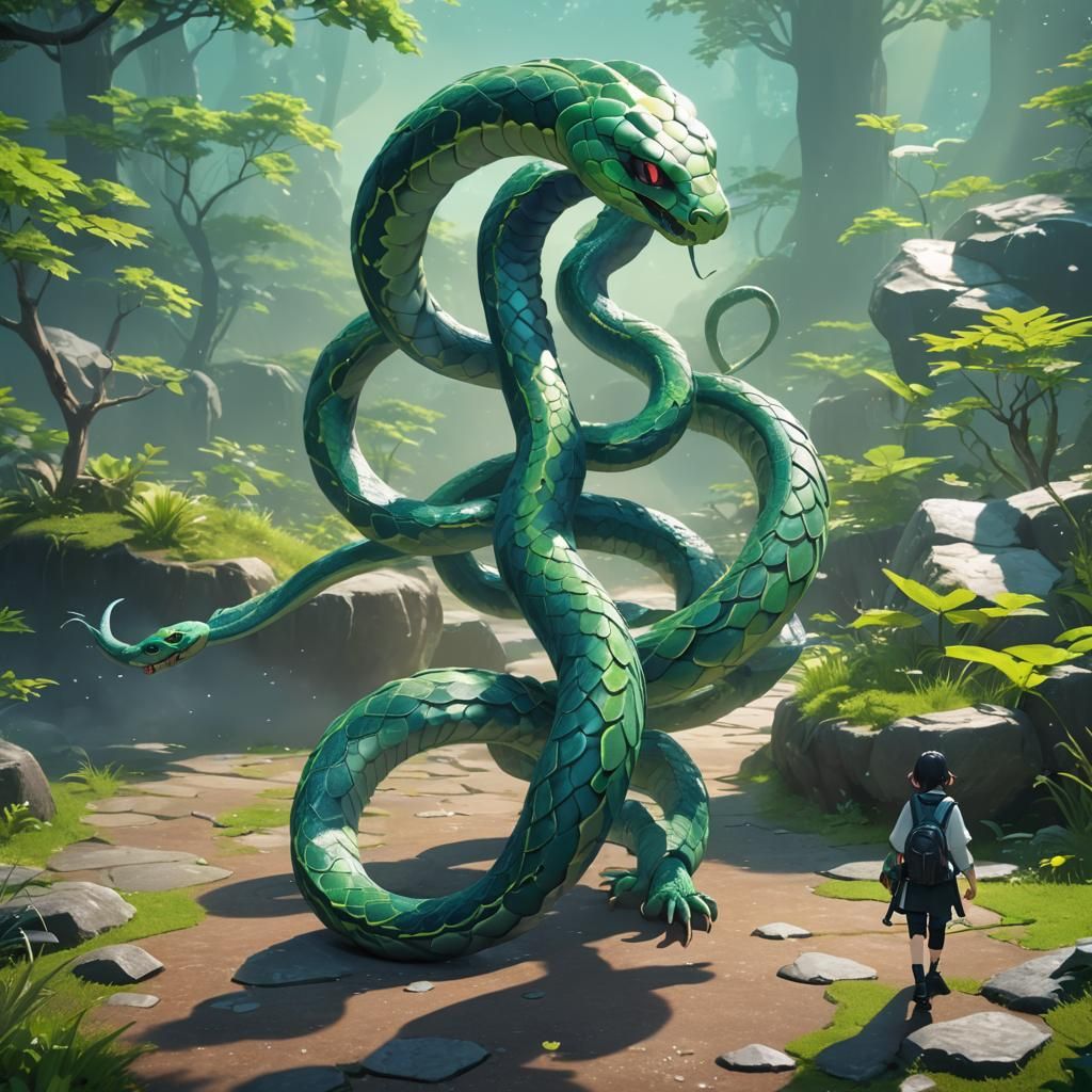 Anime Snake with Legs in Misty Golden Light