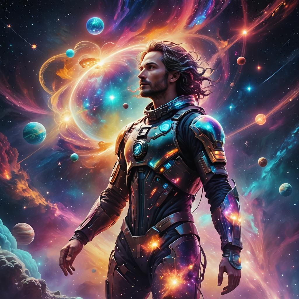 Cosmic Surrealism: Glowing Figure in Space