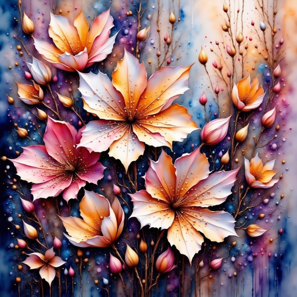 Winter Flowers in Neo-Impressionist Oil Painting Style