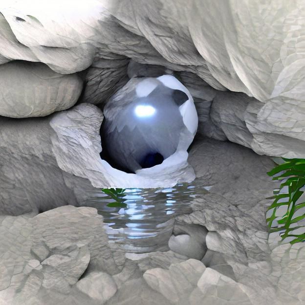 an Orb in a cave with water ambient occlusion beautiful