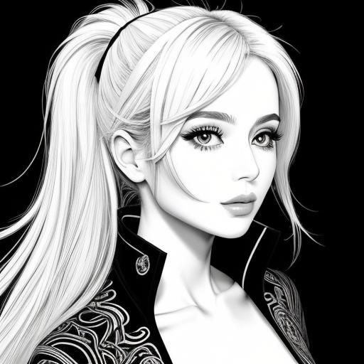 Line art coloring page, Woman, Black outlines, white backgro...