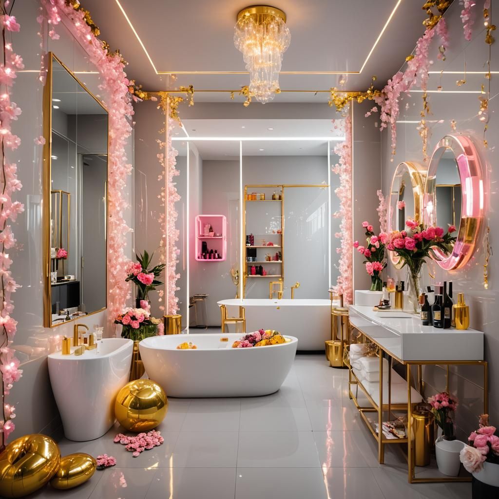 Luxury Bathroom with Neon Inflatable Furniture