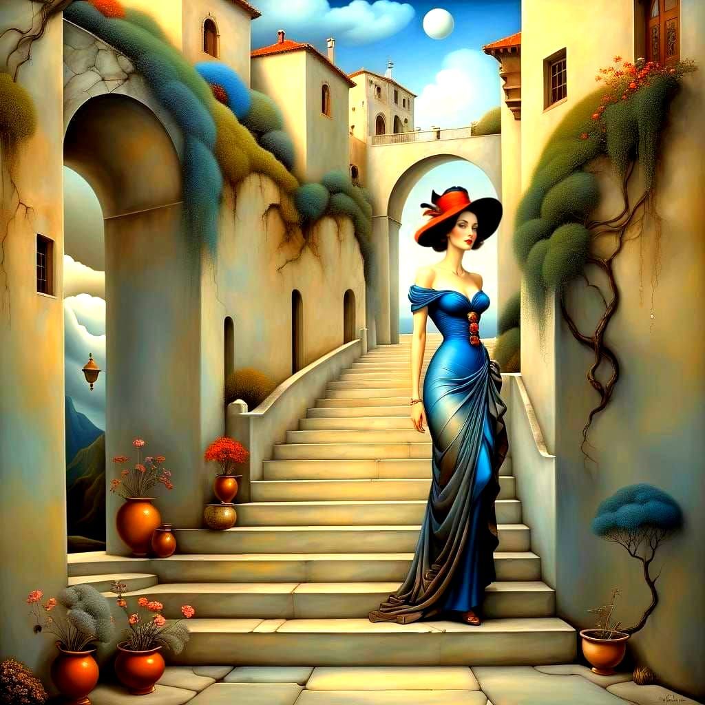 Hyperrealistic Portrait of a Happy Lady in a Fantastical Lan...