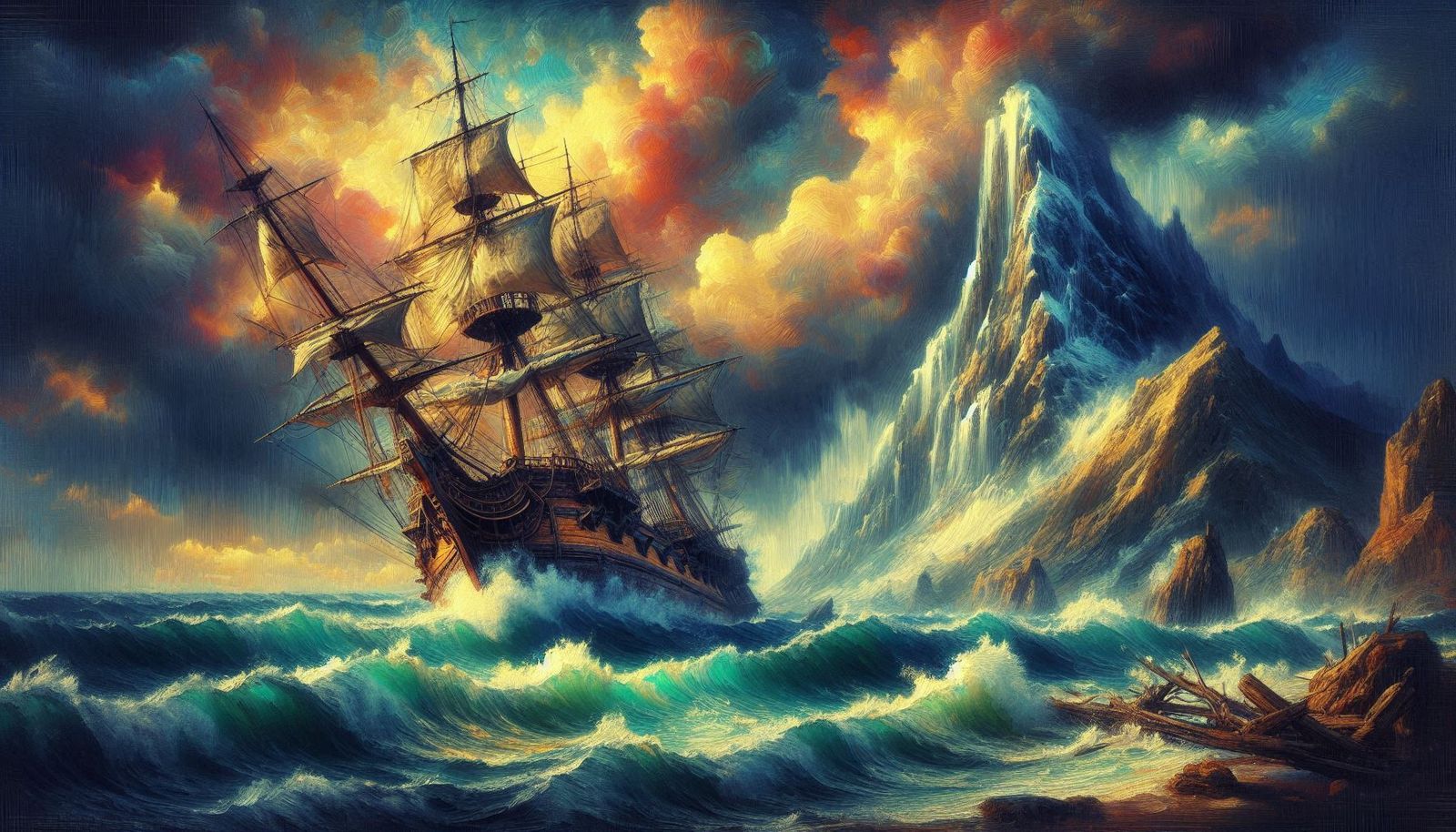 Galleon in wild waves