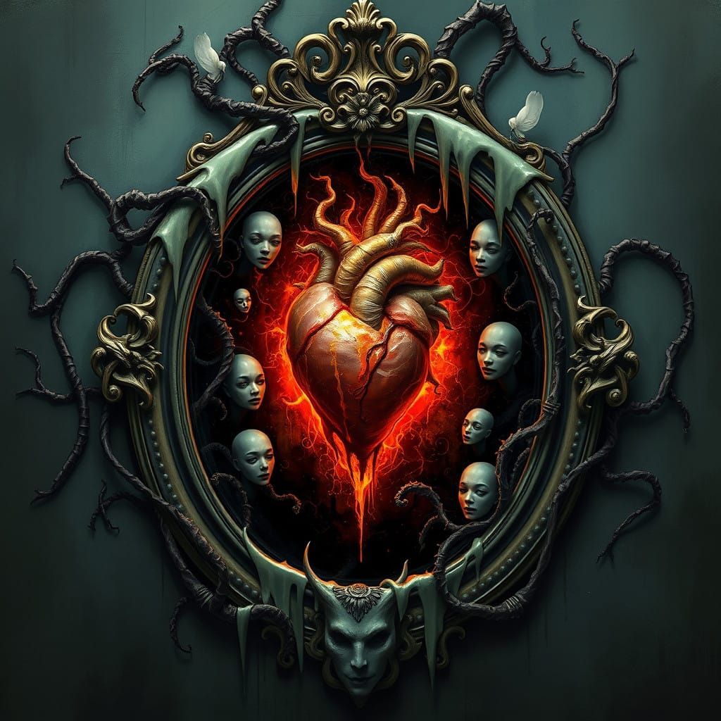 Surreal Mirror Scene in Dark, Hyperdetailed Style