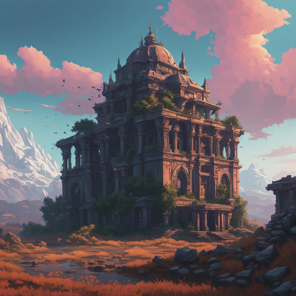 Epic Fantasy Cityscape in the Style of Cyberpunk Digital Art