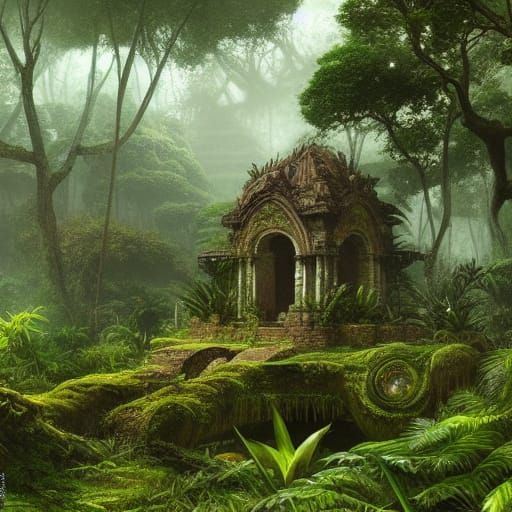 overgrown jungle temple in south america by Greg Rutkowski i...
