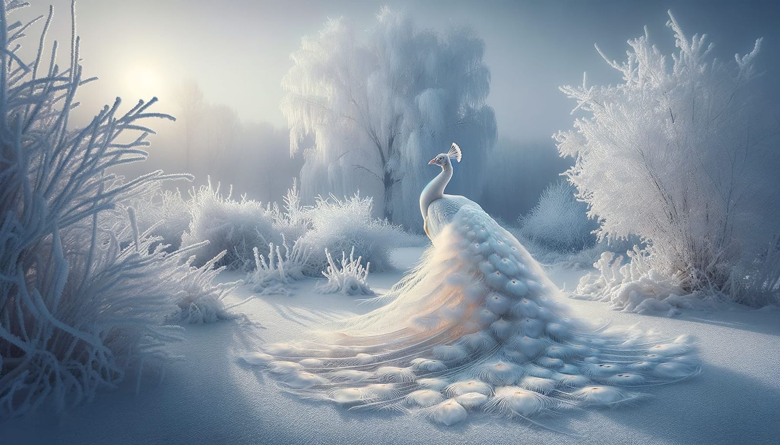 Albino Peacock in Winter  by @AGamerWithNoName