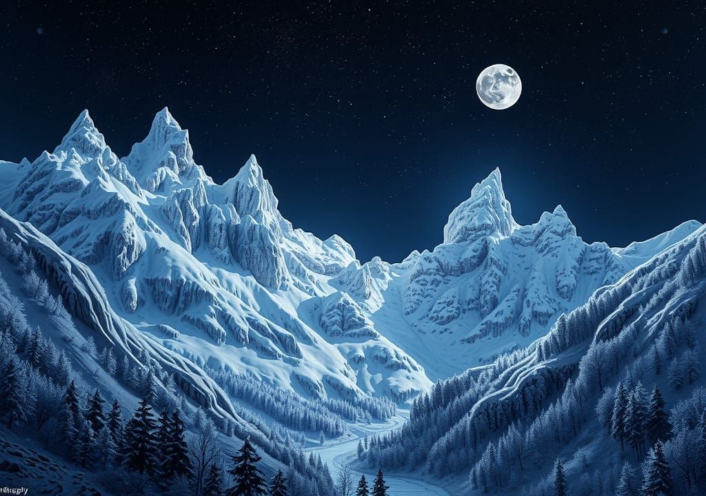 dreamscape a Majestic frost_mountains_landscape, night, star...