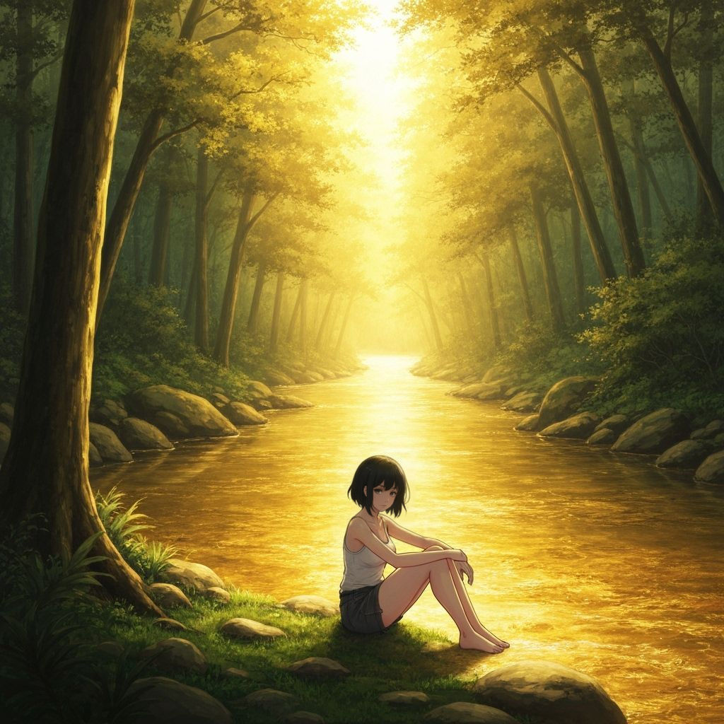 Anime Woman by Golden River in Enchanted Forest