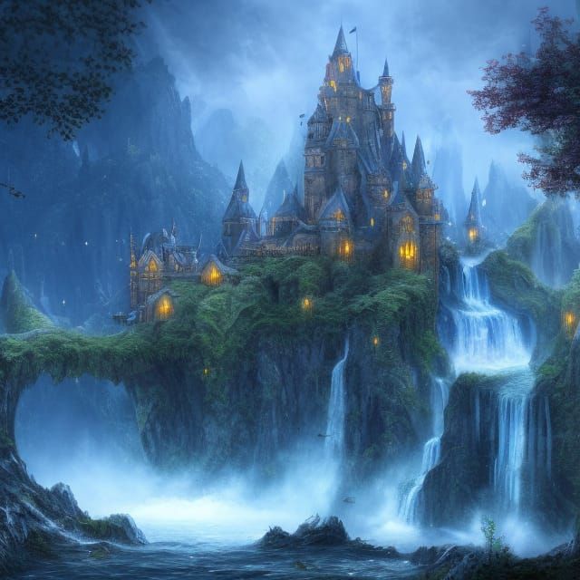 Magical blue castle - AI Generated Artwork - NightCafe Creator