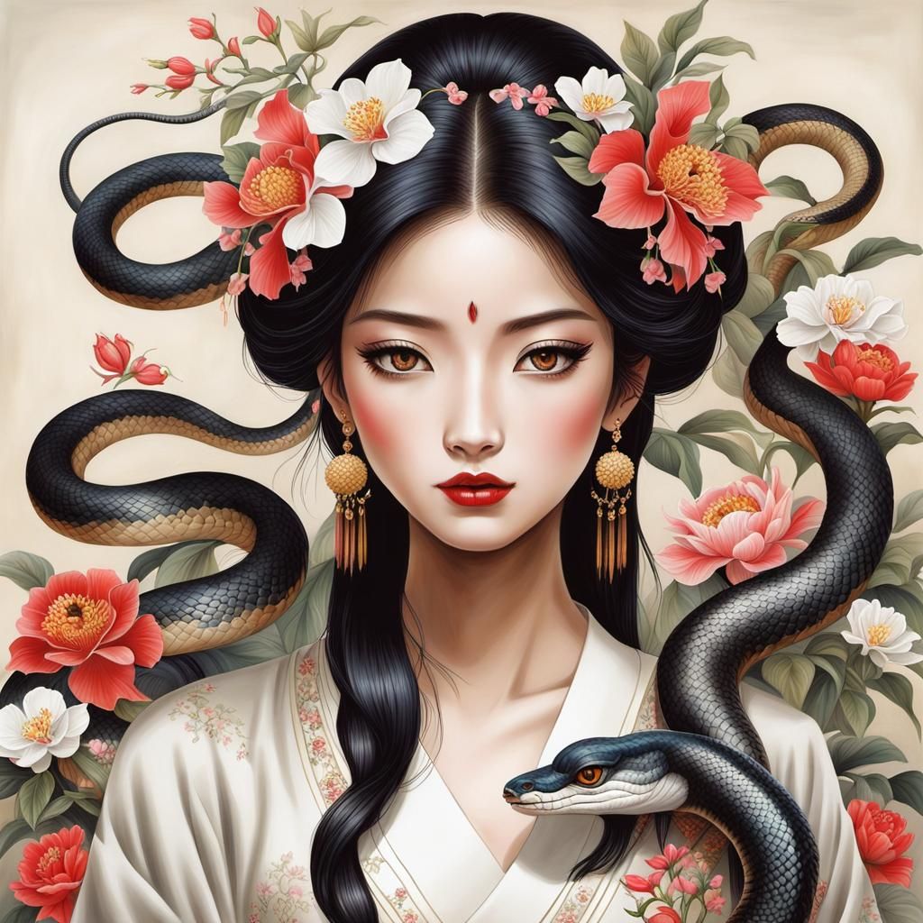 Portrait of beautiful oriental girl by Yoshiyasu Tamura, sur...