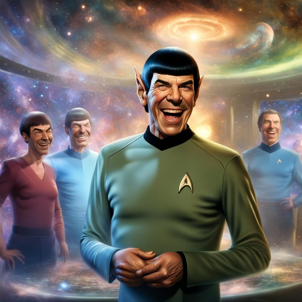 SPOCK A VULCAN LAUGHING HAPPILY AND UNCONTROLLABLY IN THE READY ROOM OF ...