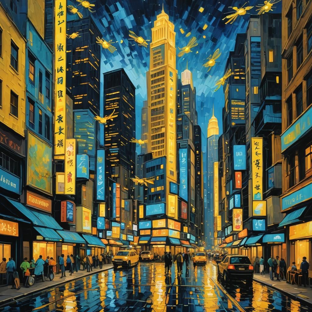 Futuristic Hong Kong cityscape at night