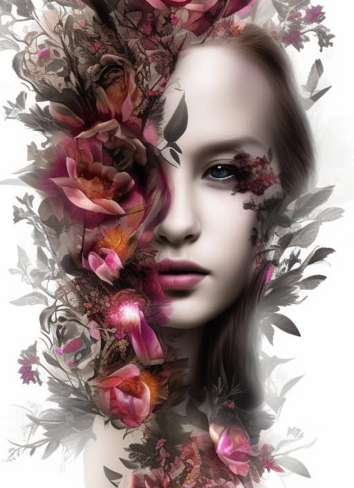 Half flower face AI Generated Artwork NightCafe Creator