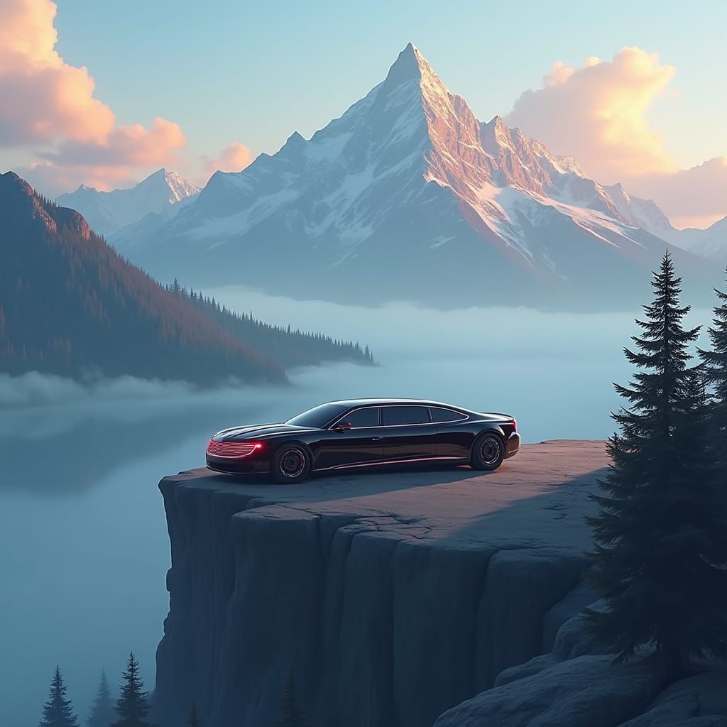 Futuristic Black Limousine in High-Tech Concept Art Style