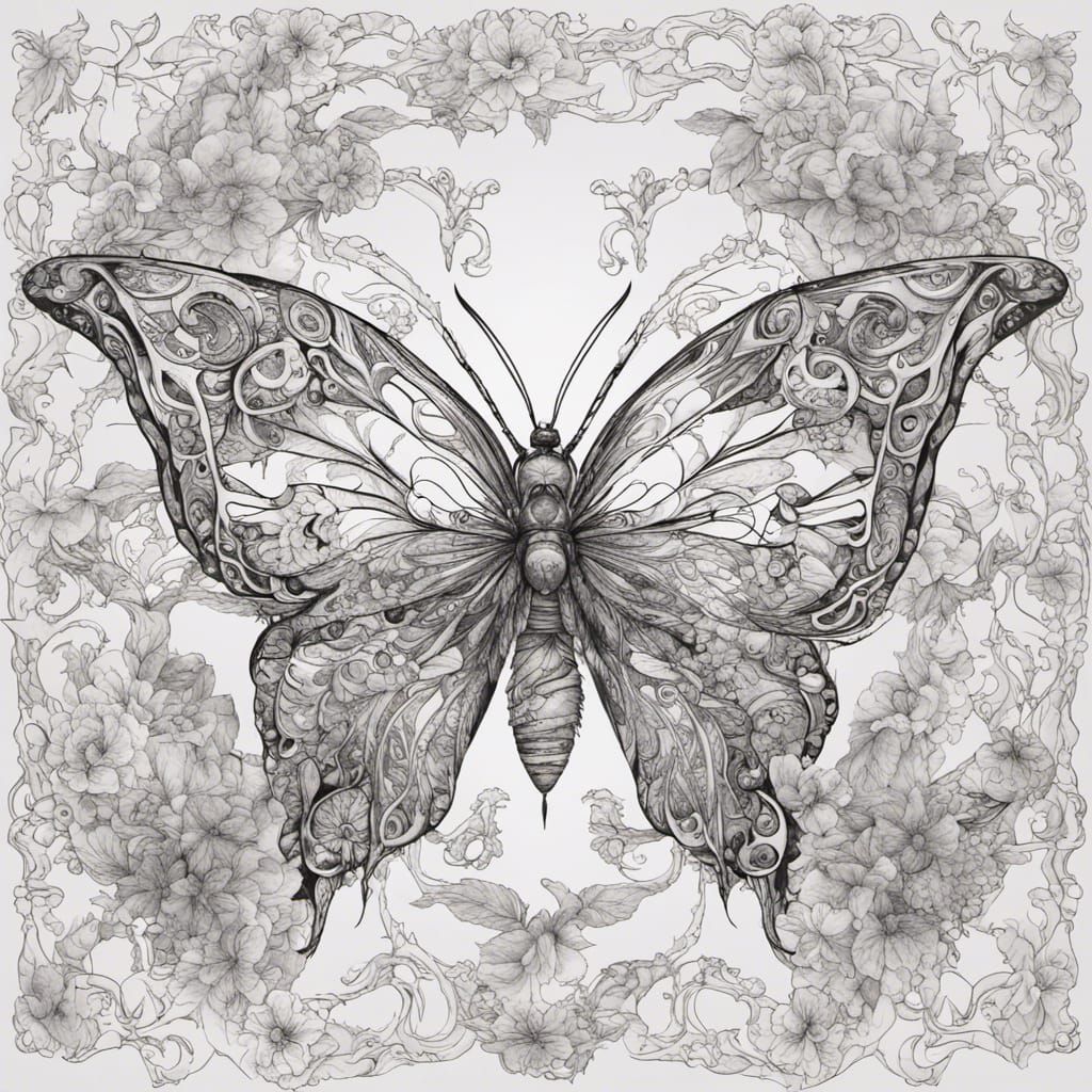 Magic Butterfly, Coloring Page for Adults - AI Generated Artwork