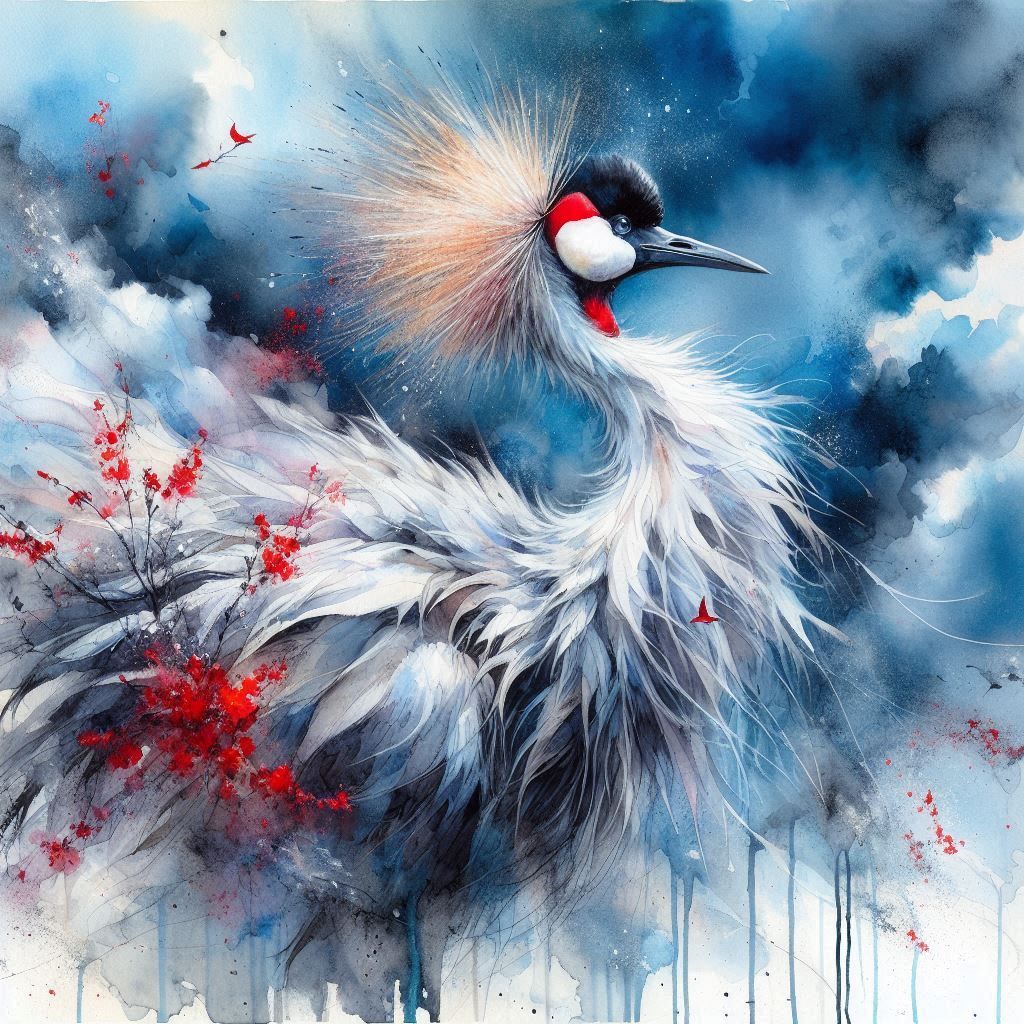 Crane with ruffled feathers