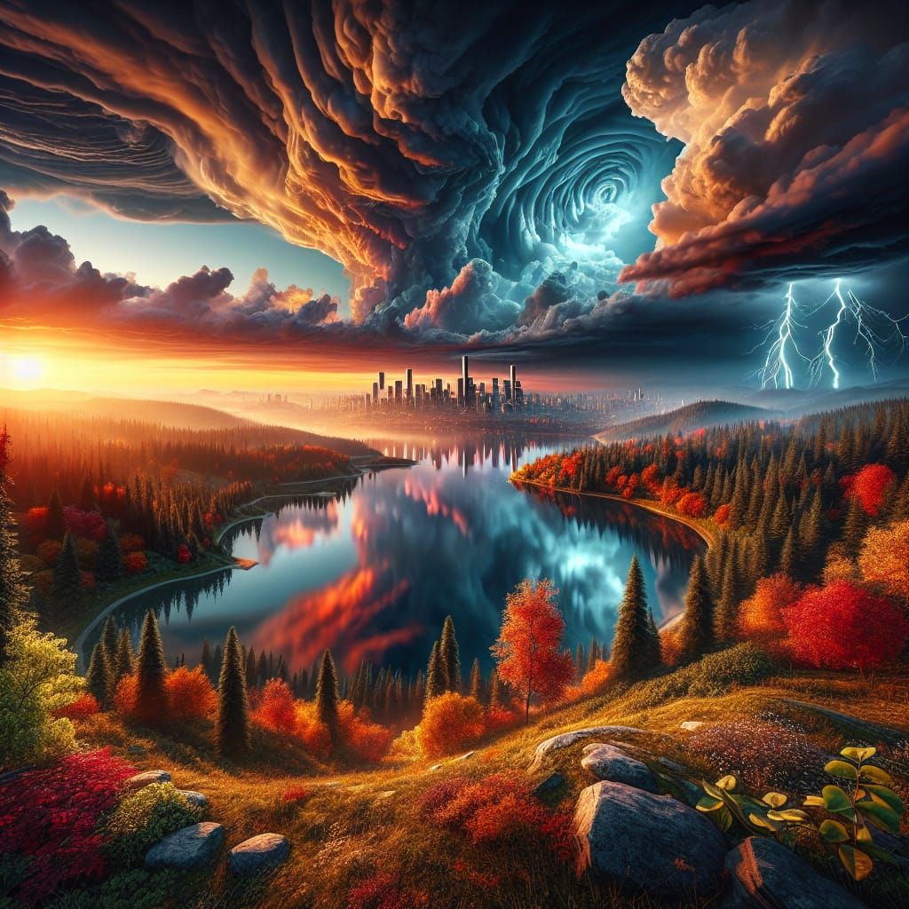 Insanely detailed photograph of  landscape with reflective w...