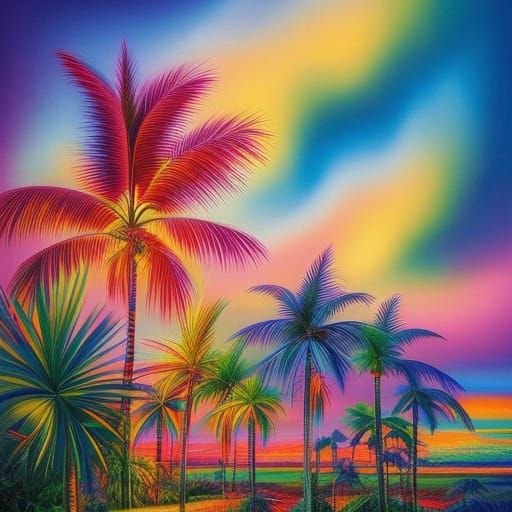 Rainbow palm trees - AI Generated Artwork - NightCafe Creator