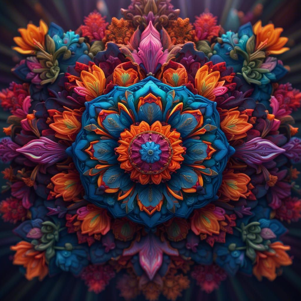 Immersive mandala flower, vibrant colors  by @UxieLuxi
