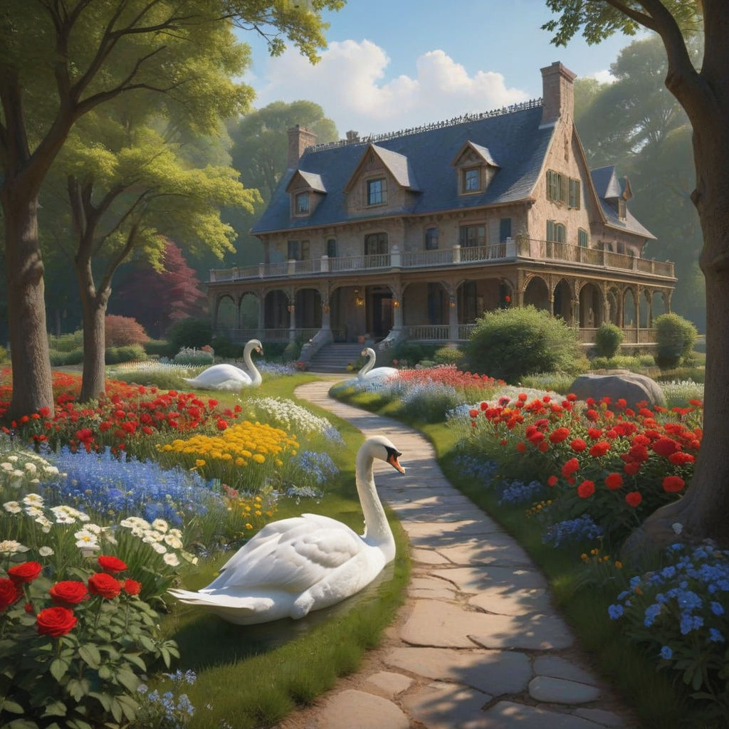 Luxurious Royal Estate with Golden Accents and Serene Lake