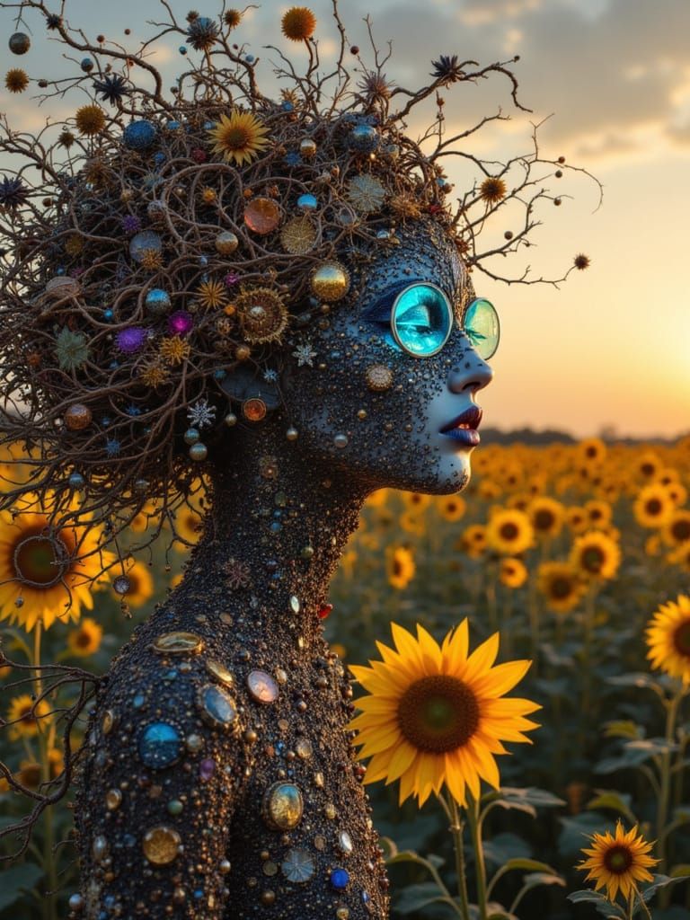 <lora:Luxaria:1.0> A surreal portrait of a radiant Harlequin, with oversized Onyx-like eyes glowing with prismatic light. An enormous mane o...