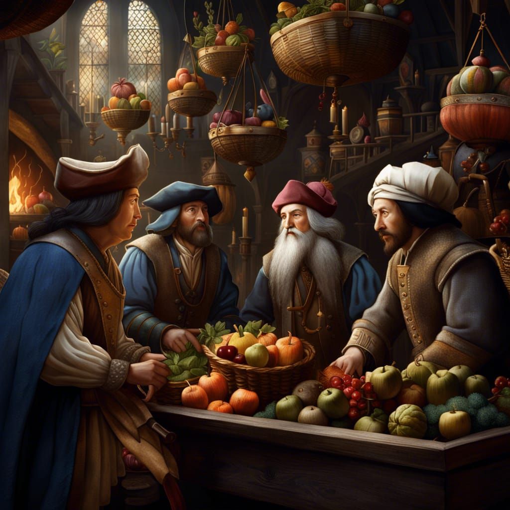 Group of merchants in the Middle Ages AI Generated Artwork