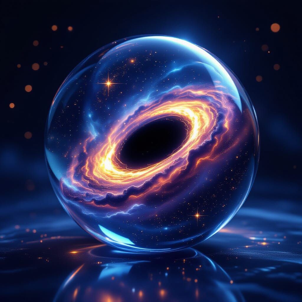 Glass Orb Reveals Swirling Cosmic Black Hole and Nebulae