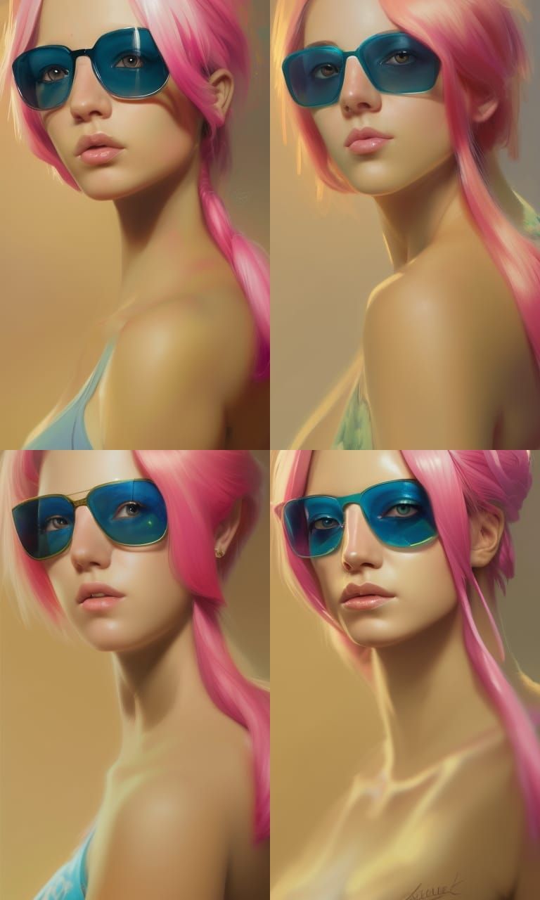 Pink hair bunnie girl tropical head and shoulders portrait, ...