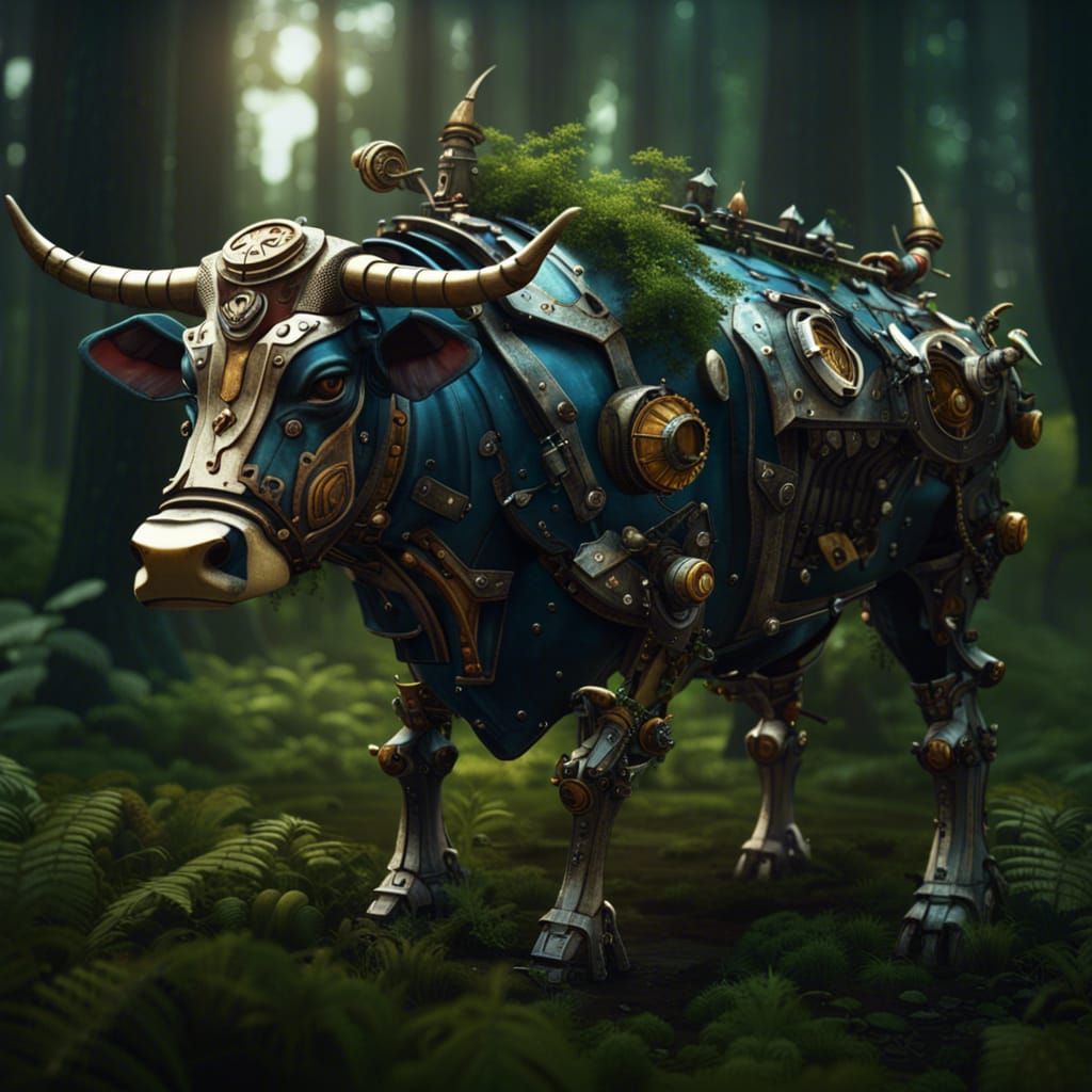 Armored Steampunk Cow - AI Generated Artwork - NightCafe Creator