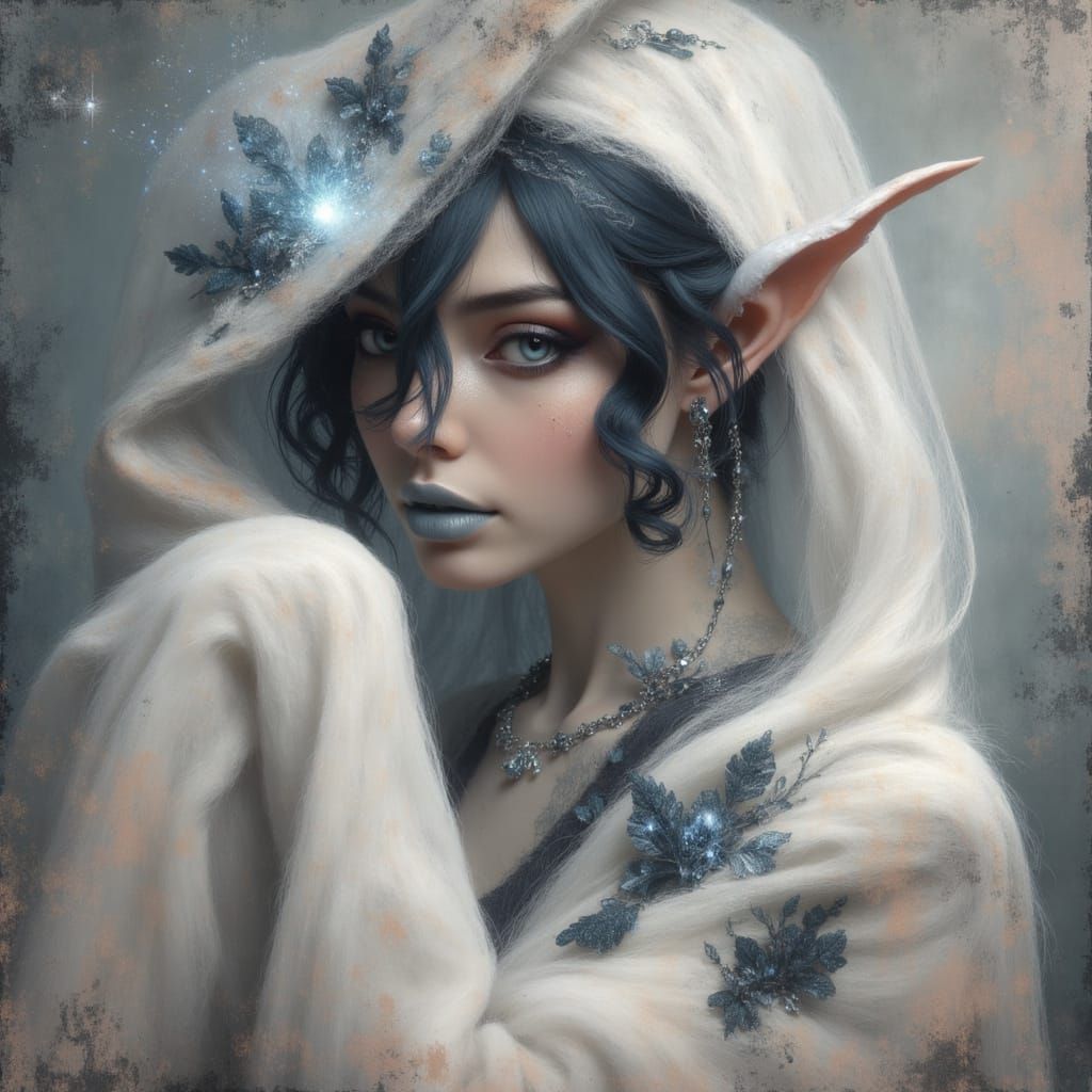 Drow Elf Sorceress in Dark Oil Paint Style