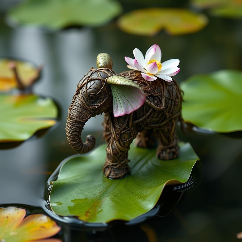 Mythical Swamp Elephant on Lotus Leaf