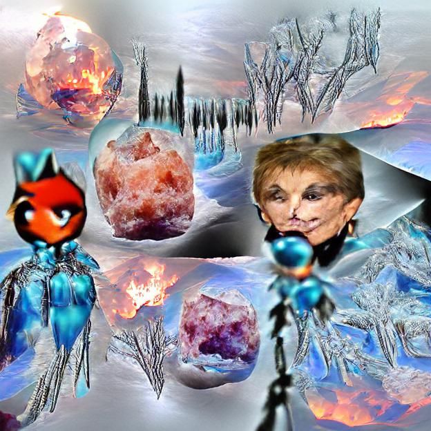 Ethereal Crystalline icy frozen orbs plummeting into the fie...