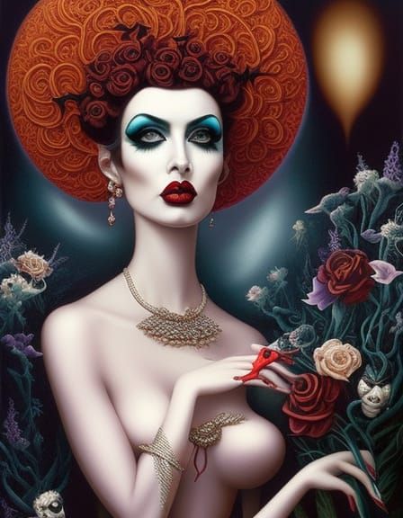 Rockabilly Tattooed Woman in Surrealist Rococo Style