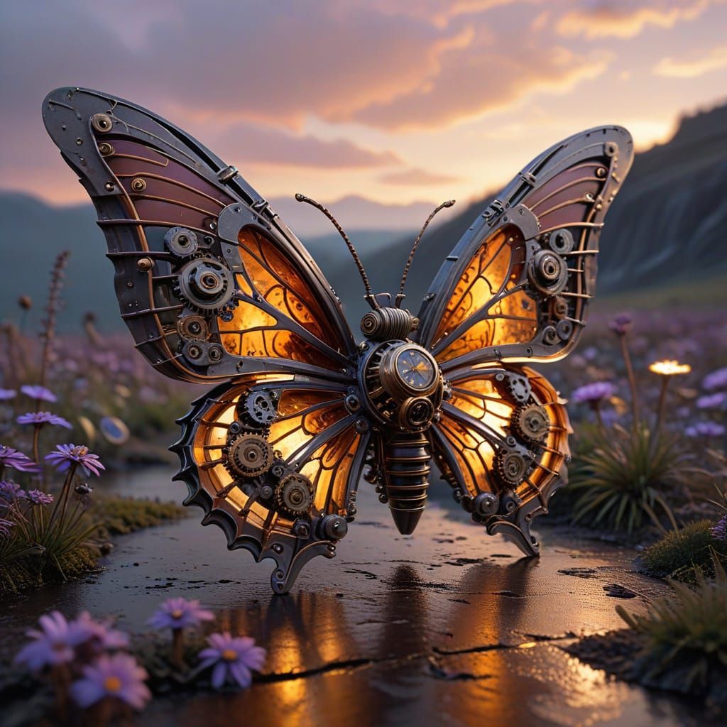 A mechanical steampunk butterfly.  by @Beau