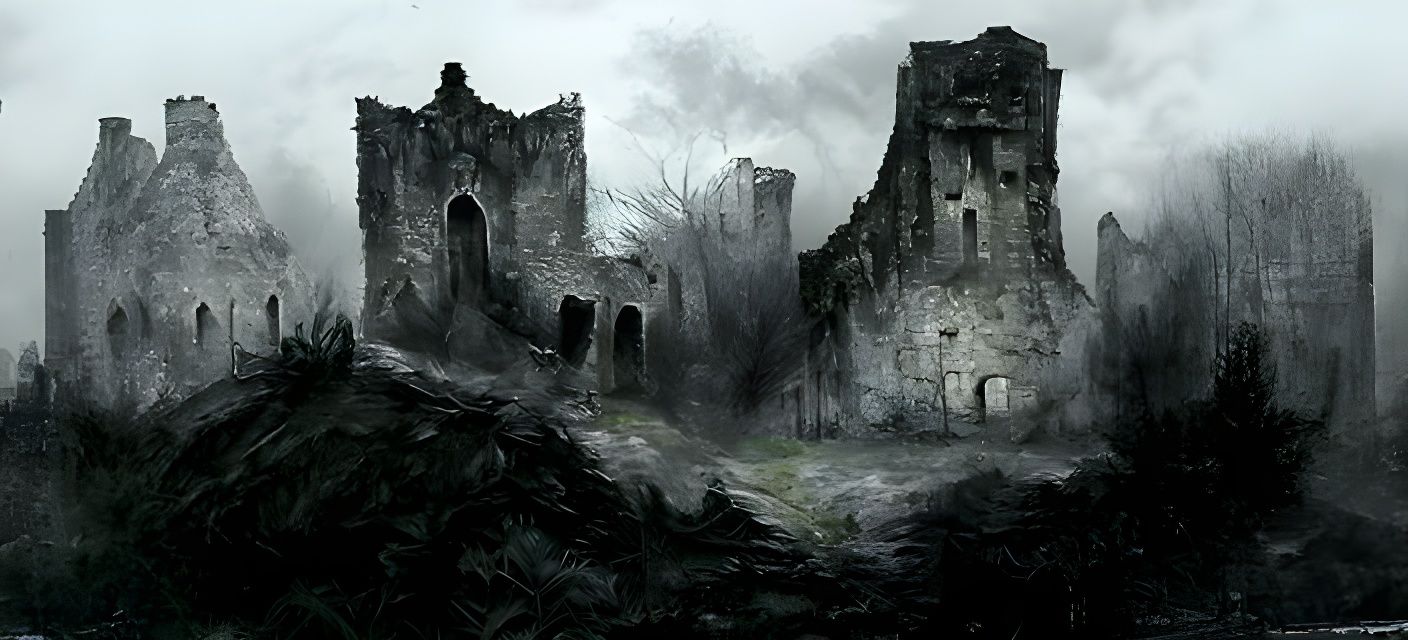 Ruined Castle - B&W - AI Generated Artwork - NightCafe Creator