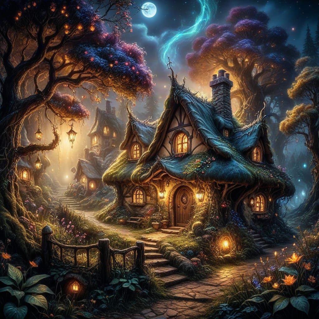 Enchanted Cottage in Moonlit Forest 🧚