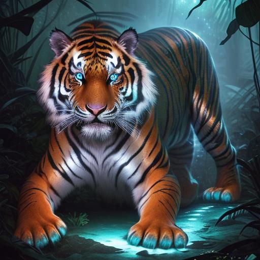 STUNNINGLY BEAUTIFUL very detailed Bioluminescence Tiger FINELY ...