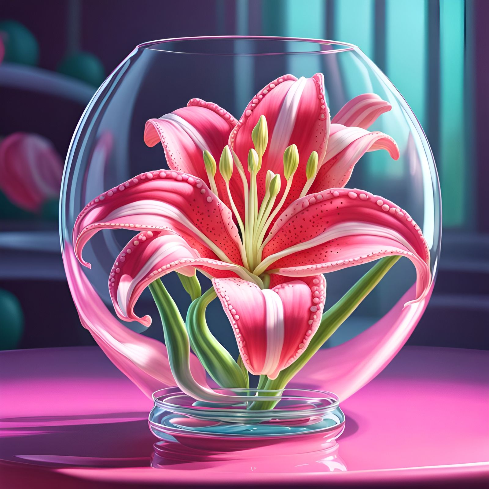 stargazer lilly in clear glass  by @cat