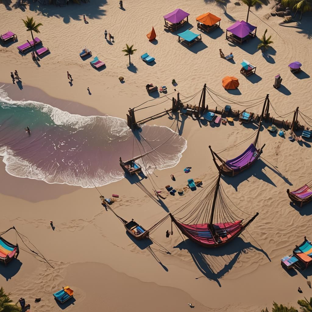 A day on the beach, hamock and some bathing perple.