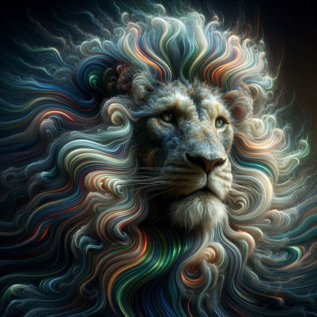 🦁🌈 Surreal Iridescent Lion