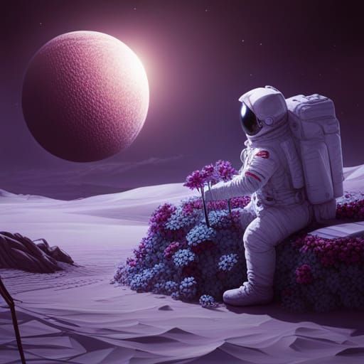 astronaut growing flowers on the moon AI Generated Artwork
