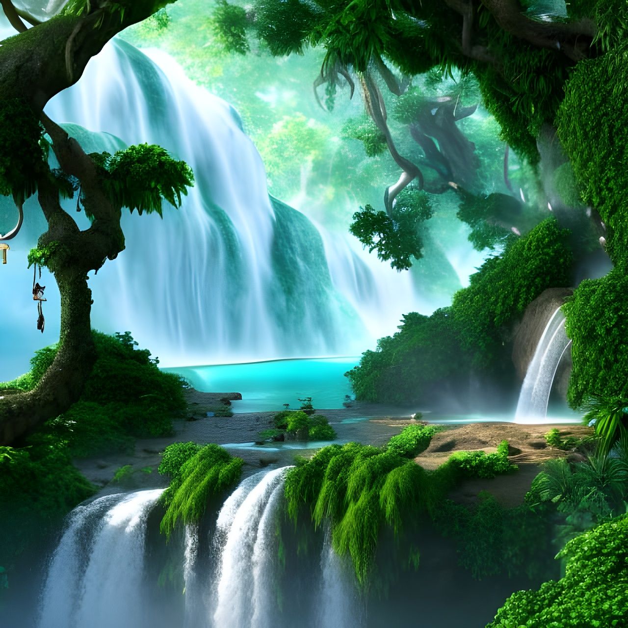 Waterfalls in Oasis - AI Generated Artwork - NightCafe Creator