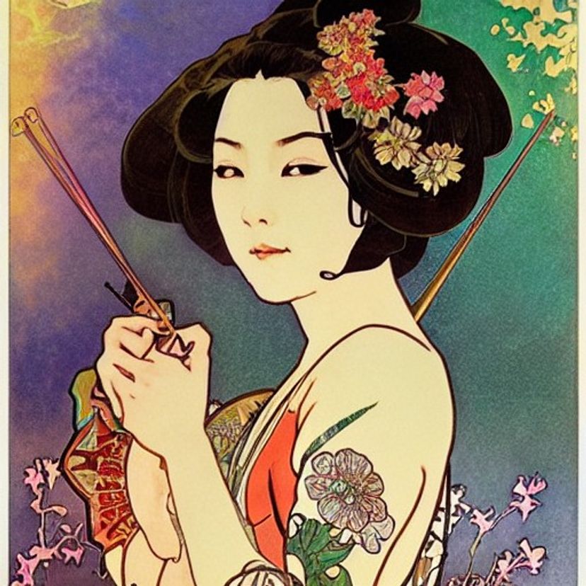 Japanese Onna Musha Alphonse Mucha style - AI Generated Artwork ...