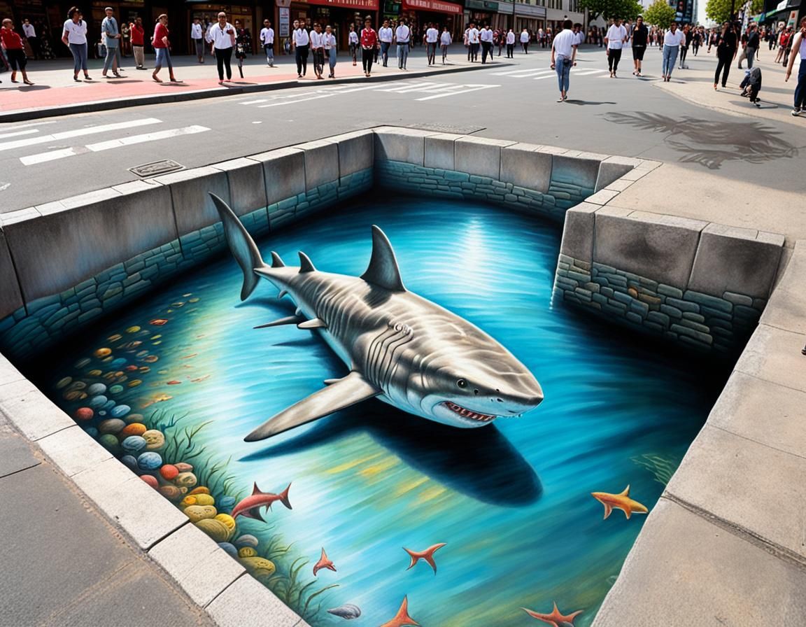 Shark 3D Illusion chalk art  by @That cinema teacher