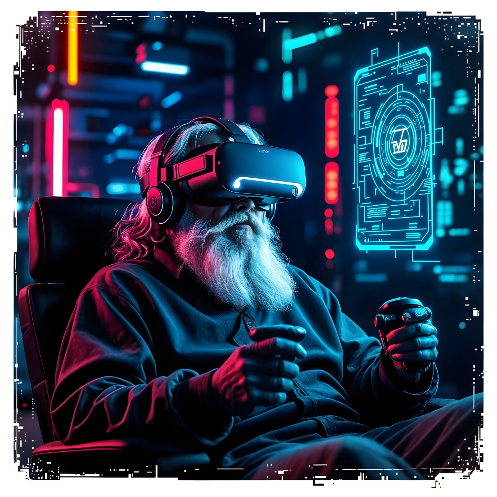 envision an elderly man with a long white beard, sitting in a dimly lit room, completely engrossed in ...  by @Londo Mollari