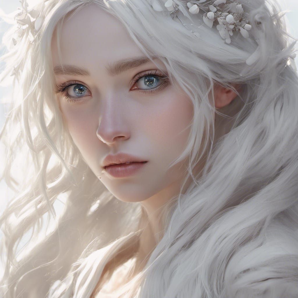 Girl With Pale Skin, Scattered Scaled, Mismatched Eyes, White Hair 